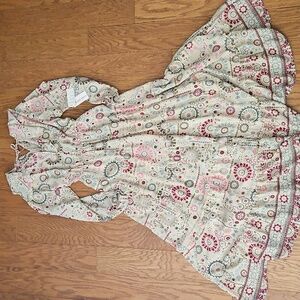NWT Boemo Anthropologie Tiered Maxi Dress Floral Tassel Tie Long Sleeve